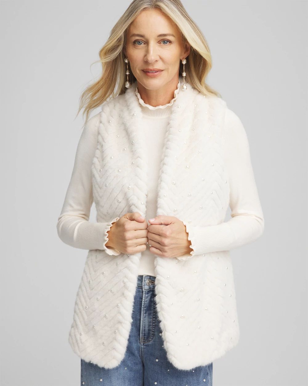 新品THINK FUR Curly Fur Minimal Vest Ivory Opulent Faux Fur Cropped Vest - Ivory | ALO